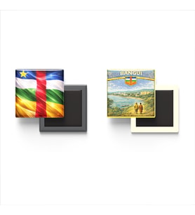 Buzdolap Magnetleri - Orta Afrika Cumhuriyeti Bayrağı ve Bangui Retro Tema - 2'li Set Magneti