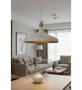 Beyaz Ahşap Şapka Sarkıt Avize, Salon, Mutfak, Cafe, Butik Aydınlatma