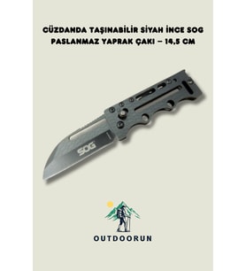 Cüzdanda Taşınabilir Siyah İnce SOG Paslanmaz Yaprak Çakı – 14,5 cm