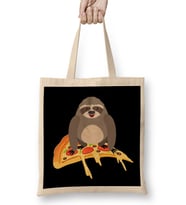 Cute & Funny Sloth Riding Pizza Adorable Animals Bez Çanta Uzun Saplı
