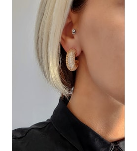 Yarım Halka Boru Model Full Taşlı Elegant Silver Gümüş Renkli Çelik Küpe (Gold)