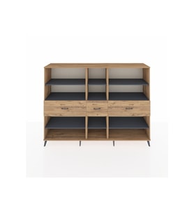 Hyperion Dolap 9 Raflı 3 Çekmeceli  220x44x163 Çam-Antrasit/Çam