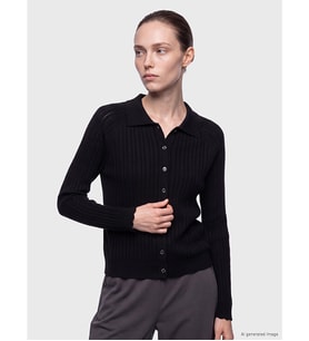 LCW Modest Siyah Polo Ajurlu Kadın Triko Hırka