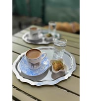 6'lı Lüx Oval Kahve Sunum Tepsisi  Paslanmaz Kararmaz Kahve, Çay, Dekoratif Sunum Tepsi 25x20cm