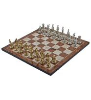 Gifthome Metal Satranç Takımı Orta Truva & Sparta Parlak Taş Mocha Desenli Satranç Tahtası