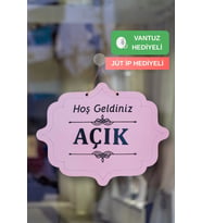 Ahşap Dekoratif Kesim Açık-Kapalı Yazısı - Pembe