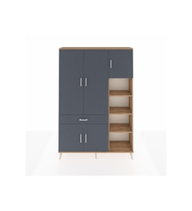 Arges Dolap 10 Raflı Tek Çekmeceli 5 Kapaklı 132x30x195 Çam-Antrasit/Antrasit