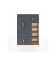 Arges Dolap 10 Raflı Tek Çekmeceli 5 Kapaklı 132x30x195 Çam-Antrasit/Antrasit