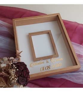 40x50 Cm Fotoğraf Bölümlü Bambu İsimli  Ledsiz Ahşap Gül Saklama Çerçevesi! Anı Kutusu
