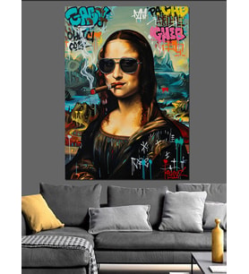 Gözlüklü Monalisa Kadın Pop Art Dekoratif Kanvas - Mdf Ahşap Tablo