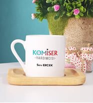 Komiser Yardımcısı Türk Kahvesi Fincanı Ahşap Altlıklı