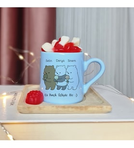 Wee Bears Tasarımlı Kişiye Özel Mavi Türk Kahvesi Fincan