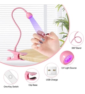 Ayarlanabilir Klipsli UV Lamba - Manikür ve Nail Art Uyumlu Pembe
