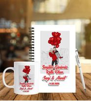 Sevgililer Gününe Özel Ahşap Defter Kalem & Kupa Hediye Seti 16