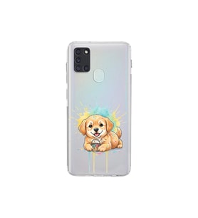 Samsung Galaxy A21S ile Uyumlu Splash Köpek Tasarımlı Şeffaf Silikon Kılıf