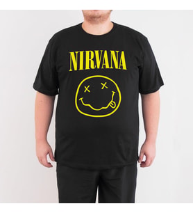Bant Giyim - Nirvana 4XL Büyük Beden Siyah Erkek T-shirt Tişört (Siyah - Beyaz)