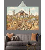 İstanbul Ayasofya Tarihi Şehir Manzarası Dekoratif Kanvas - Mdf Ahşap Tablo