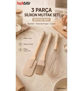 ByMyHand Ahşap Saplı Slikon Uçlu Mutfak ve Pasta Yapım Hazırlık 3'lü Set
