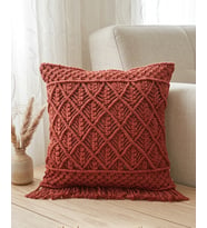 Kiremit Rengi El Örgüsü Makrome Kırlent Kılıfı - Boho Chic Ev Dekoru (40x40 cm)