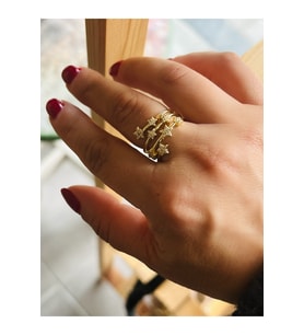 AYARLANABİLİR GOLD RENK TAŞLI YILDIZ YÜZÜK ACR0023