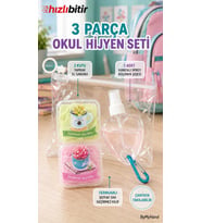 ByMyHand 3 Parça Okul Hijyen Seti – 2 Yaprak Sabun, 1 Kancalı Sprey Kolonya Şişesi ve Şeffaf Fermuar