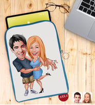 BK Gift Kişiye Özel Sevgililer Karikatürlü Taşınabilir Koruyucu Tablet Kılıfı & Organizer Çanta - Mavi-14