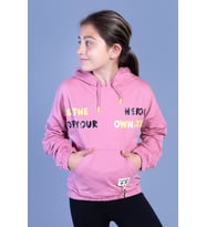Toontoy Kız Çocuk Kapüşolu Kanguru Cepli Baskılı Sweatshirt (Gül Kurusu)
