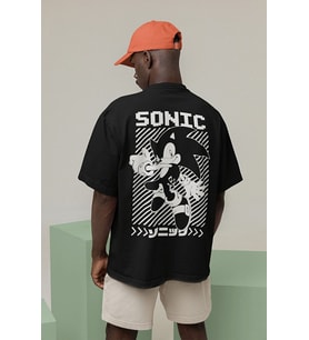 Sonic Çizgi Film Baskılı Unisex Oversize Tişört