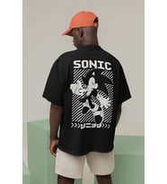 Sonic Çizgi Film Baskılı Unisex Oversize Tişört