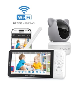 Wİ-Fİ Tuya APP + Monitörlü 5'inç 1080p Gece Görüşlü İNTERCOM IP Bebek Kamerası