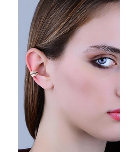 Gümüş rose siyah taşlı yaprak modeli sıkıştırmalı kıkırdak küpe  ear cuff SGTL11963SIYAH