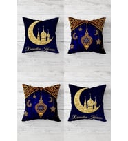 Ramazan Feneri Eid Mübarak Hilal Tema Gizli Fermuar Kırlent Kılıfı Koltuk Yastık Kılıfı Takım(4adet) (Gold)