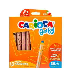 Carioca 3in1 Jumbo Bebek Ahşap Gövdeli Boya Kalemi 10'lu (Kalemtraş Hediyeli) 42818