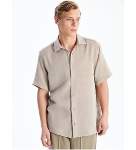 LCW Vision Bej Regular Fit Kısa Kollu Erkek Gömlek