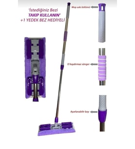 Yedek Bez Hediyeli Mikrofiber Yer ve Fayans Mopu, Pratik Temizlik Seti