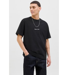 JACK & JONES Erkek JORNORREBRO EMB TEE SS Crew Neck Nakışlı Tişört (Siyah)