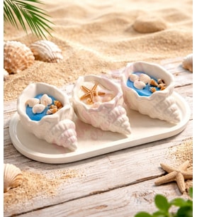 Mumelia Candles İstiridye Kabuğunun Rüyası - Doğal Soya Taştozu Kase Tasarım Mum - 3'lü