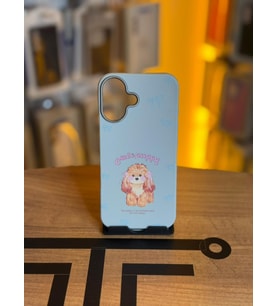 iPhone 16 Uyumlu Özel Tasarım Sevimli Figürlü Deri Dokulu Telefon Kılıfı (Açık Mavi)