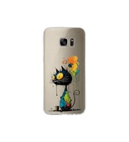 Samsung Galaxy S7 Edge ile Uyumlu Splash Kedi Tasarımlı Şeffaf Silikon Kılıf