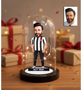 KİŞİYE ÖZEL ERKEK Siyah Beyaz TARAFTAR TASARIMLI IŞIKLI KARİKATÜR FANUS BİBLO
