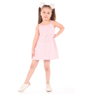 Toontoy Kız Çocuk Komple Baskılı Elbise (Pembe)