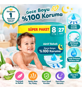 Aktif Bebek Süper Paket Bebek Bezi 8 Beden 27 Adet
