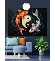 Yin Yang Koi Balığı Sembolü Dekoratif Kanvas - Mdf Ahşap Tablo