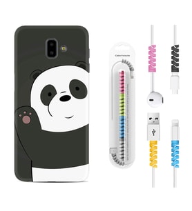 Samsung J6 Plus J7 Prime J7 Pro M20 Kılıf Kablo Koruma Spiral Silikon Hello Panda 1709