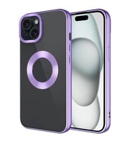 Coverzone Apple iPhone 15 ile uyumlu K?l?f Kamera Korumal? Logo G�steren Parlak renk kenar �izgileri ile ??k bir tasar?m Colored Z-Omega Kapak Lila