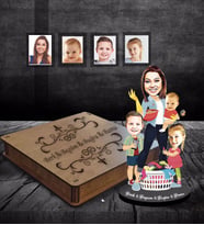 Kişiye Özel Anneler Günü Anne ve Çocukları Karikatürlü Ahşap Kutulu Biblo Model-1