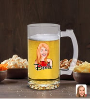 BK Gift Kişiye Özel Kadın Karikatürlü Cam Bira Bardağı 50cl-33 (Beyaz)