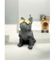 FingArt Fransız Bulldog Kübik Biblo – Altın Gözlük Detaylı Modern Dekoratif Obje (Gri)