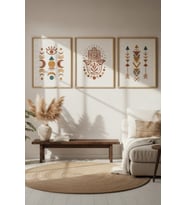 Boho Minimalist Semboller 3’lü Ahşap Çerçeveli Tablo Seti