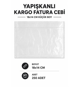 18x14 Cm Küçük Boy Yapışkanlı Kargo Fatura Cebi 250 Adet